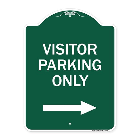 Signmission Reserved Parking Visitor Parking W/ Right Arrow, Green & White Alum Sign, 18" x 24", GW-1824-23020 A-DES-GW-1824-23020